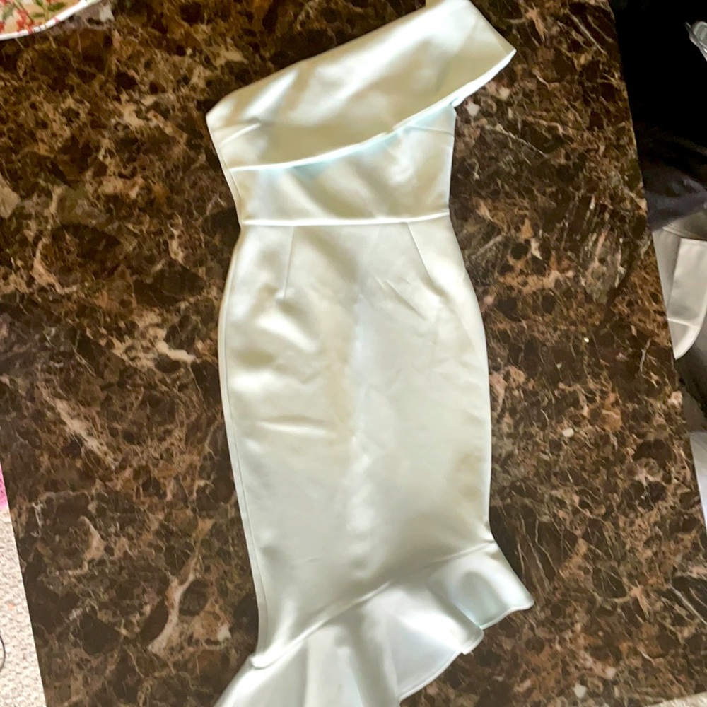 white dress, ASOS, still has the tag, one shoulder dress